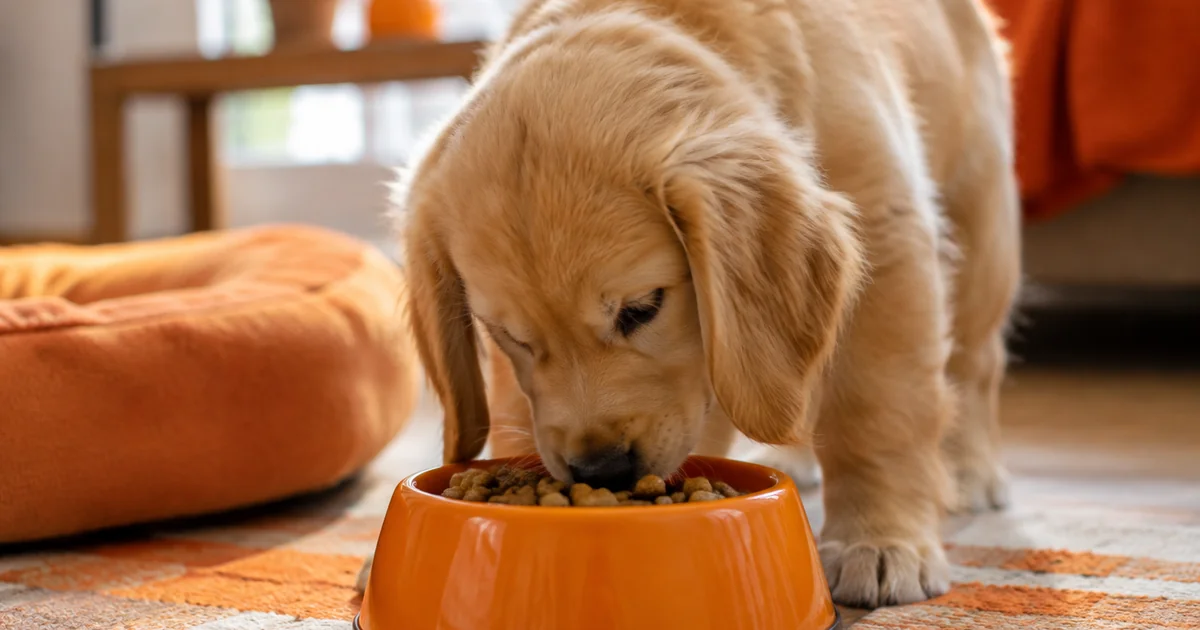 フードを食べる子犬